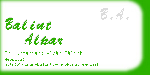 balint alpar business card